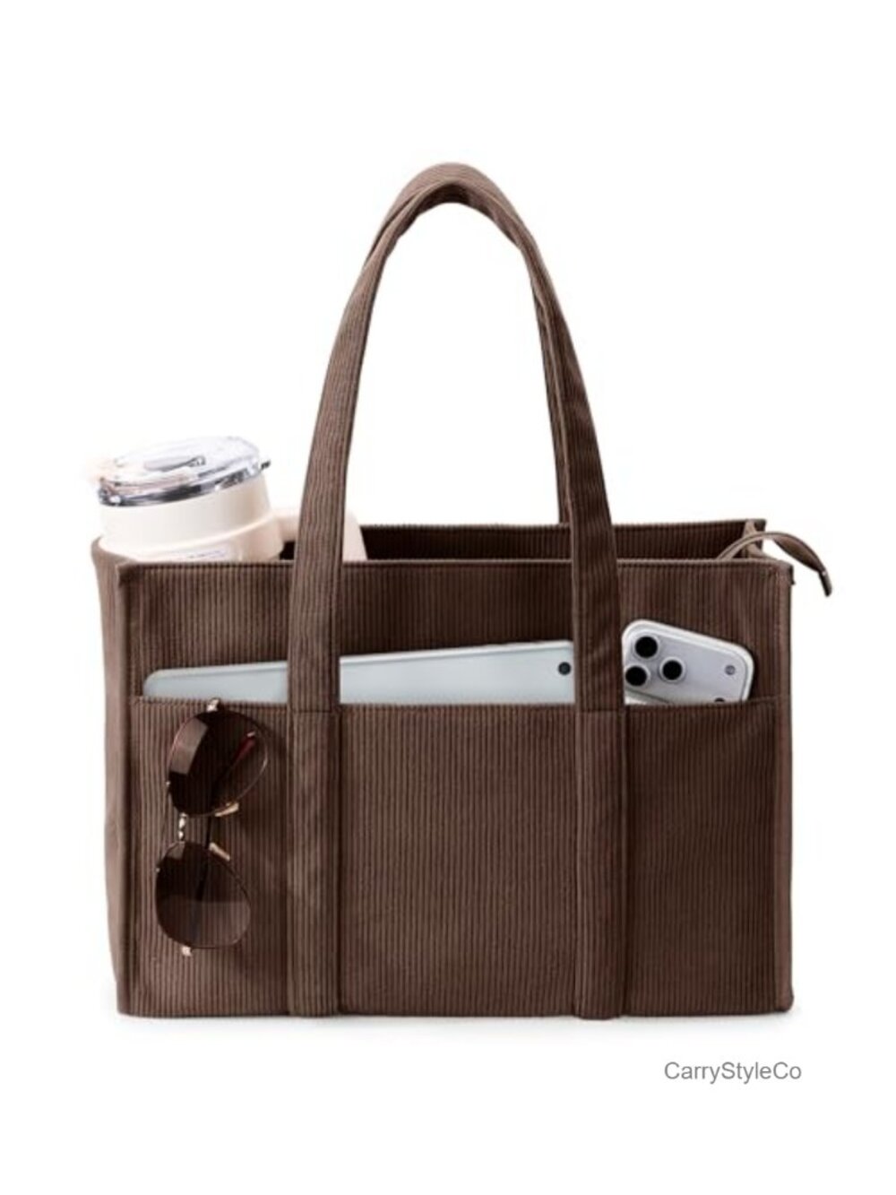 KALIDI Corduroy Tote Bag Large 40oz Cup Holder Hobo Shoulder Bag Laptop Everyday